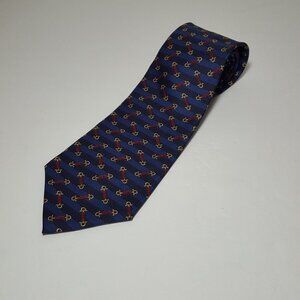 Tommy Hilfiger silk tie blue horse bit design 4"